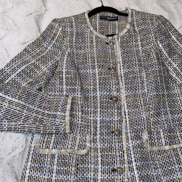 Karl Lagerfeld Paris Tweed long button blazer excellent like new condition 12